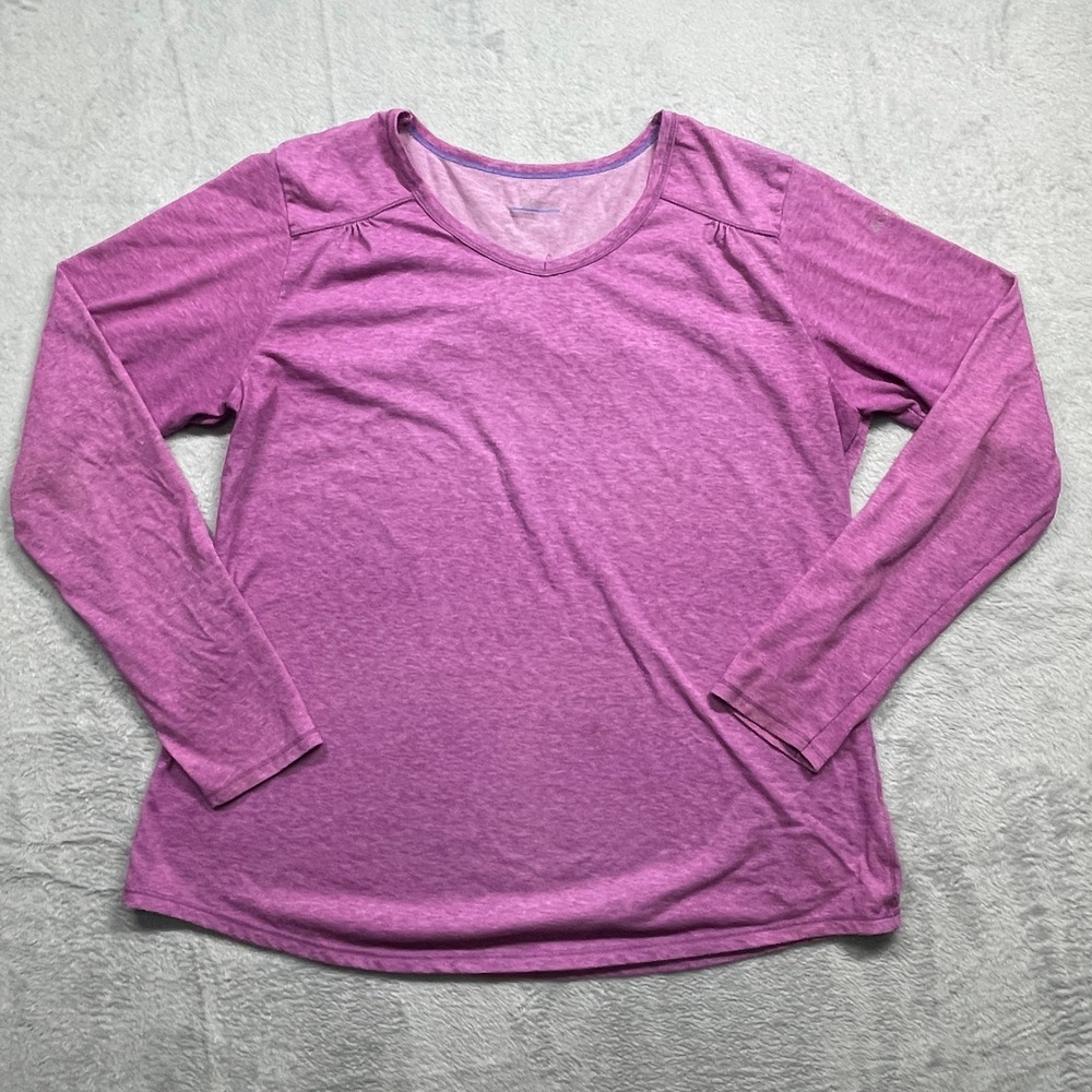 Columbia Top Women XL Purple Long Sleeve V-Neck Heathered Shirred Active Casual